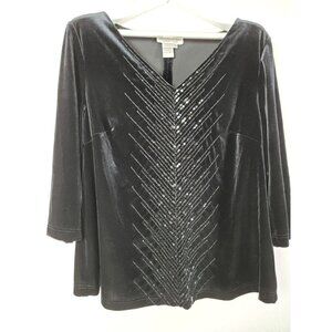 Adrianna Papell Evening Essentials Womens Black Velvet Sequin Top Blouse Size 2X